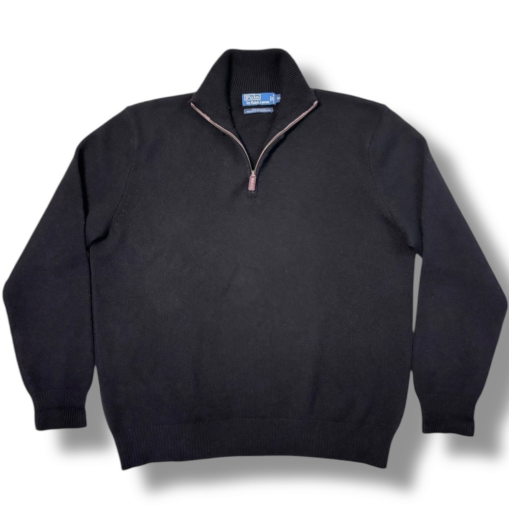 POLO RALPH LAUREN Black 100% Cashmere Quarter Zip Pullover Size XXL VINT…